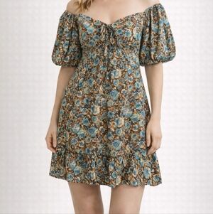 Mimi Chica Blue and Brown Floral Mini Dress